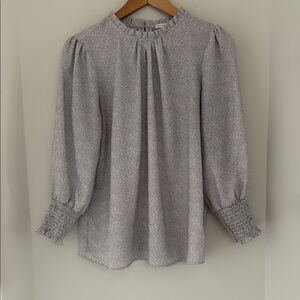 Maison D'Amelie Ruffled Blouse with Bishop Sleeves and Mandarin Collar